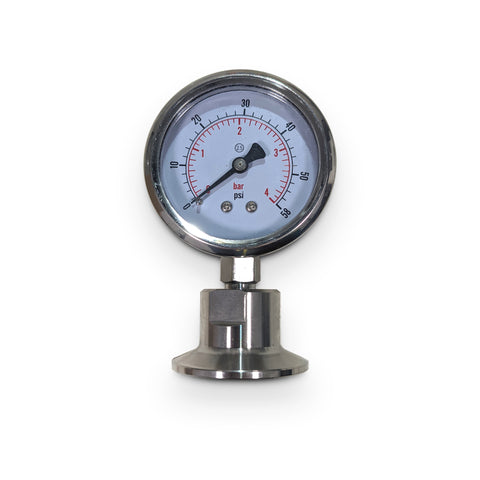 PRESSURE GAUGE: Hygienic Diaphragm Tri Clamp - 1/1.5" (0-4 Bar)