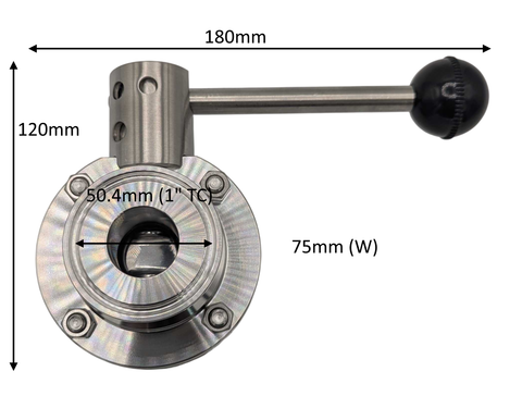 VALVE: Tri Clamp Butterfly Valve with Pull Handle - 1", 1.5"